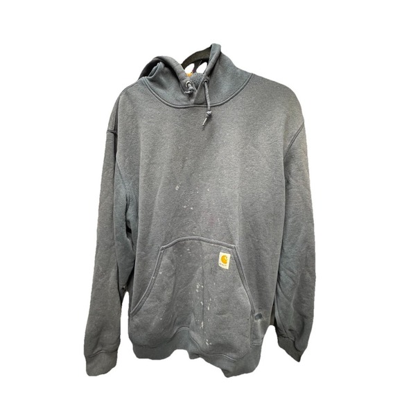 Men Carhartt Blue Hoodie Sweatshirt Size Large Distressed By Work Logo Down Arm - Picture 8 of 11
